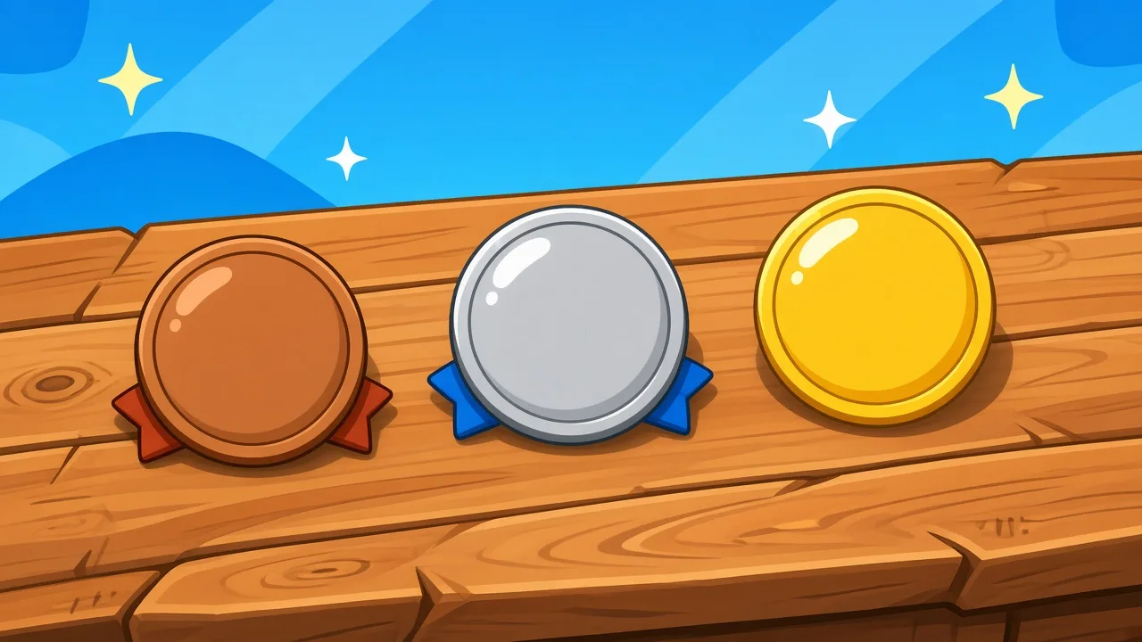 Brawl Stars brawler mastery service – cartoon bronze, silver and gold mastery medals