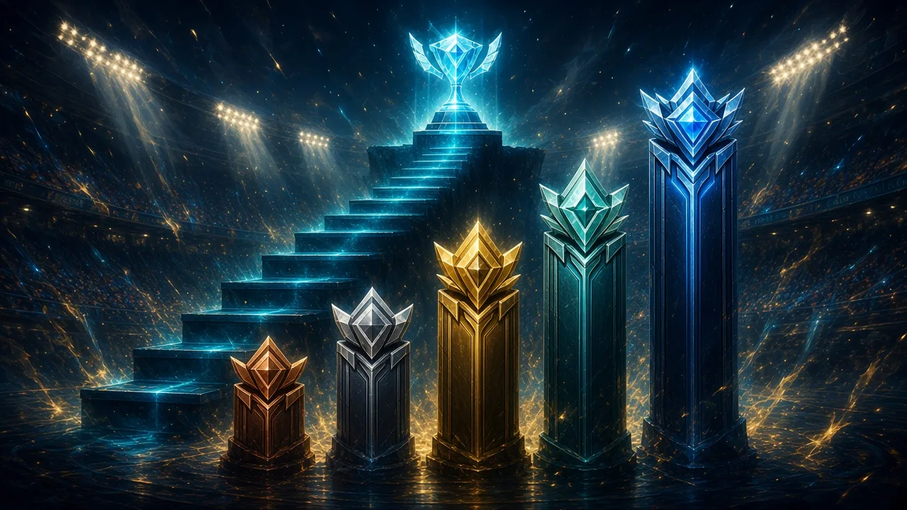 Marvel Rivals ranked wins pack with a pro player – empty stadium lit by gold and cyan sparks